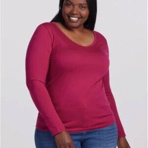 Layla V Neck Top All Season Merino Wool Sangria Wine Magenta Pink Medium NWT